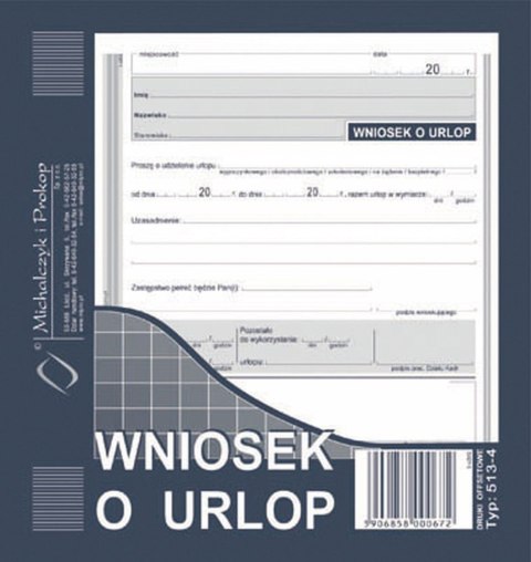 Druk offsetowy Michalczyk i Prokop Wniosek o urlop 2/3 A5 40k. (513-4) Michalczyk i Prokop