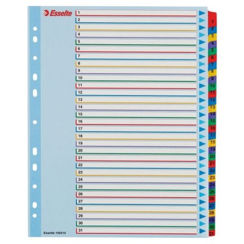 Przekładka numeryczna Esselte Mylar maxi A4 mix kolorów 160g 31k 1-31 (100210) Esselte