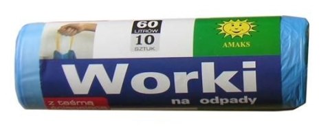 Worki na śmieci Amaks 60l z taśmą LDPE/HDPE niebieskie 10 sztuk Amaks