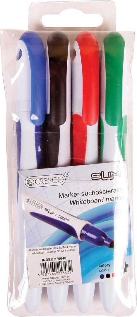 Marker suchościeralny Cresco Slim, 4 kolory 1,0-2,0mm okrągła końcówka (270040) Cresco