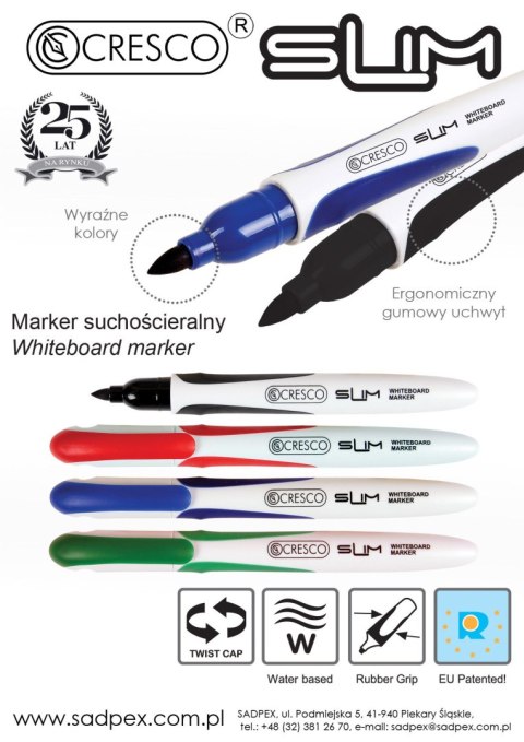 Marker suchościeralny Cresco Slim, 4 kolory 1,0-2,0mm okrągła końcówka (270040) Cresco