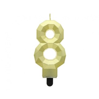 Świeczka urodzinowa Godan cyferka 8 - Diament, metalik złoty, 7.6 cm (PF-SDZ8) Godan