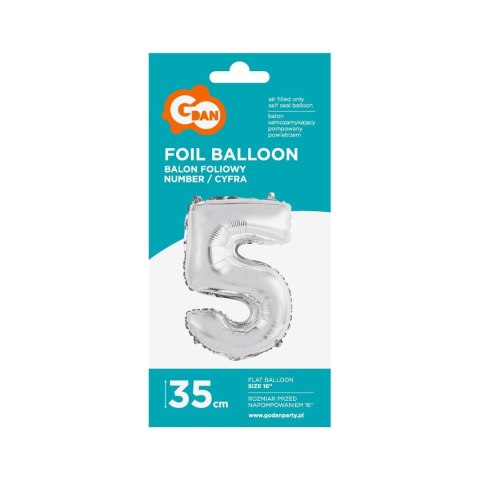 Balon foliowy Godan cyfra 5 srebrny 35 cm 16cal (FG-C35S5) Godan Balon foliowy Godan cyfra 5 srebrny 35 cm 16cal (FG-C35S5) Godan
