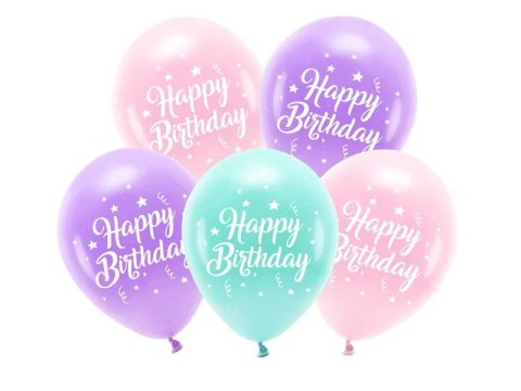 Balon gumowy Partydeco Eco 26 cm, Happy Birthday mix 260mm (ECO26P-201-081-5) Partydeco