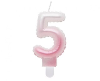 Świeczka urodzinowa Godan cyferka 5, ombre, perłowa biało-różowa, 7 cm (SF-PBR5) Godan