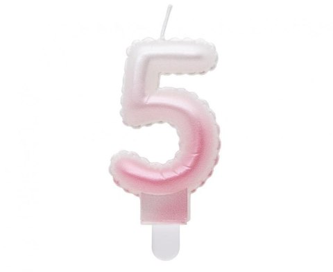 Świeczka urodzinowa Godan cyferka 5, ombre, perłowa biało-różowa, 7 cm (SF-PBR5) Godan Świeczka urodzinowa Godan cyferka 5, ombre, perłowa biało-różowa, 7 cm (SF-PBR5) Godan