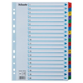 Przekładka numeryczna Esselte Mylar kartonowa A4 mix kolorów 160g 20k 1-20 (100163) Esselte