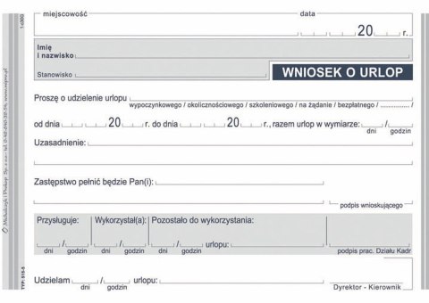 Druk offsetowy Michalczyk i Prokop Wniosek o urlop A6 40k. (515-5) Michalczyk i Prokop