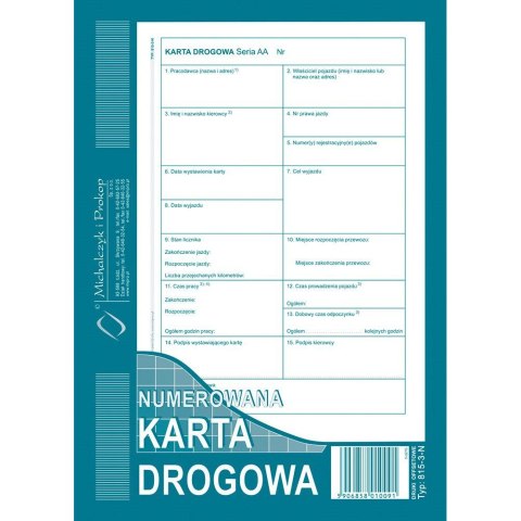 Druk offsetowy Michalczyk i Prokop karta drogowa (numerowana) A5 50k. (815-3-N) Michalczyk i Prokop