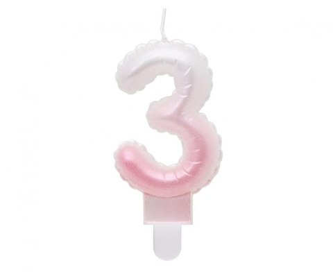 Świeczka urodzinowa Godan cyferka 3, ombre, perłowa biało-różowa, 7 cm (SF-PBR3) Godan Świeczka urodzinowa Godan cyferka 3, ombre, perłowa biało-różowa, 7 cm (SF-PBR3) Godan