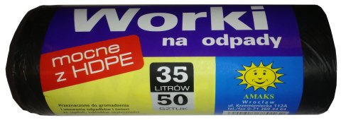 Worki na śmieci Amaks 35L HDPE czarne 50 szt. Amaks