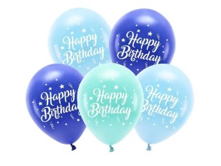 Balon gumowy Partydeco Eco 26 cm, Happy Birthday, niebieski niebieski 260mm (ECO26P-201-001-5) Partydeco