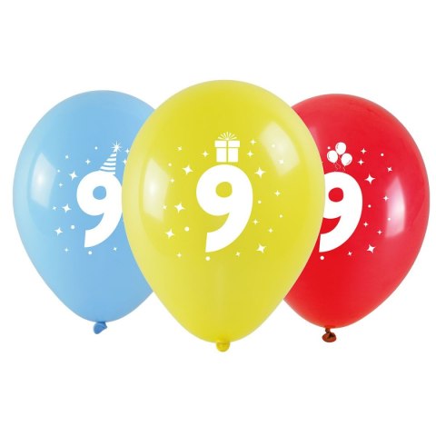 Balon gumowy Arpex z nadrukiem cyferki - 9 (3 szt.) mix 280mm (KB1986-9-9944) Arpex Balon gumowy Arpex z nadrukiem cyferki - 9 (3 szt.) mix 280mm (KB1986-9-9944) Arpex