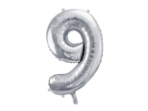 Balon foliowy Partydeco cyfra 9, 86 cm, srebrna 34cal (FB1M-9-018) Partydeco