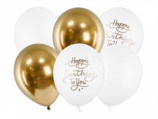 Balon gumowy Partydeco Happy Birthday To You, mix złoty metaliczny 300mm (SB14P-305-000-6) Partydeco