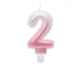 Świeczka urodzinowa Godan cyferka 2, ombre, perłowa biało-różowa, 7 cm (SF-PBR2) Godan