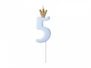 Świeczka urodzinowa Partydeco Cyferka 5, jasny niebieski, 9.5cm (SCU6-5-001J) Partydeco