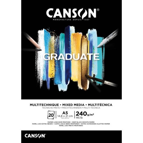 Blok artystyczny Canson Graduate Mix-Media czarny A5 240g 20k (31250P019) Canson