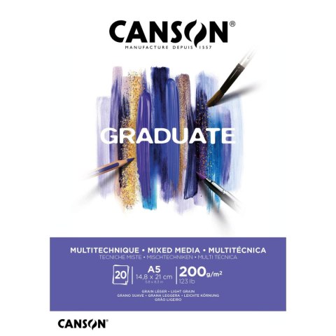 Blok rysunkowy Canson Mix Media Graduate A5 biały 200g 20k (400110376) Canson