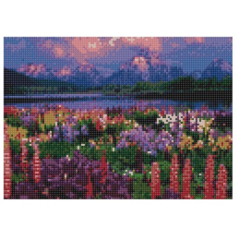 Zestaw kreatywny Flamingo Line Diamentowa mozaika 30x40cm Pejzaż góry, rzeka i kwiecista łąka (TGC70028) Flamingo Line