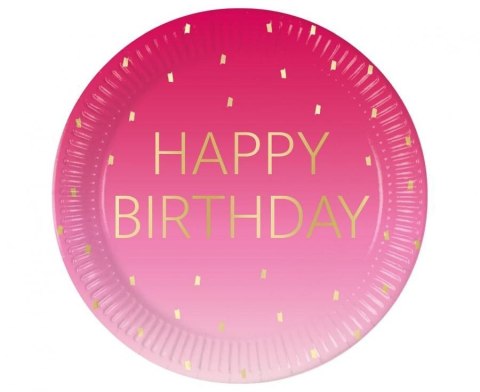 Talerz jednorazowy Godan Pink Happy Birthday, Decorata papier śr. 230mm 8 szt (96623) Godan