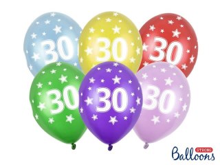 Balon gumowy Partydeco 30th Birthday, Metallic Mix mix 300mm (SB14M-030-000) Partydeco