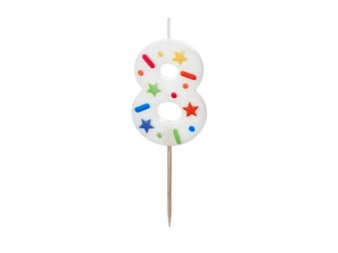 Świeczka urodzinowa Partydeco Cyfra 8, biała konfetti, 5.5cm (SCU11-8) Partydeco Świeczka urodzinowa Partydeco Cyfra 8, biała konfetti, 5.5cm (SCU11-8) Partydeco