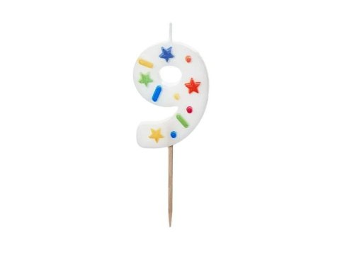 Świeczka urodzinowa Partydeco Cyfra 9, biała konfetti, 5.5cm (SCU11-9) Partydeco Świeczka urodzinowa Partydeco Cyfra 9, biała konfetti, 5.5cm (SCU11-9) Partydeco