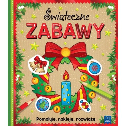 Książeczka edukacyjna Aksjomat Świąteczne zabawy. Pomaluję, nakleję, rozwiążę (3140) Aksjomat