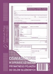 Druk offsetowy Michalczyk i Prokop oświadczenie w sprawie używania prywatnego pojazdu do celów służbowych A5 40k. (811-3) Michalczyk i Prokop