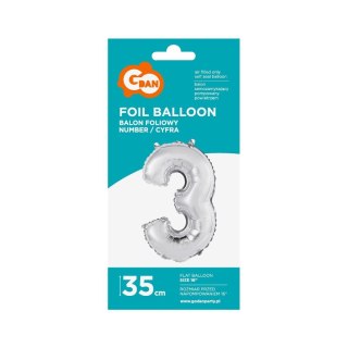 Balon foliowy Godan cyfra 3 srebrny 35 cm (FG-C35S3) Godan