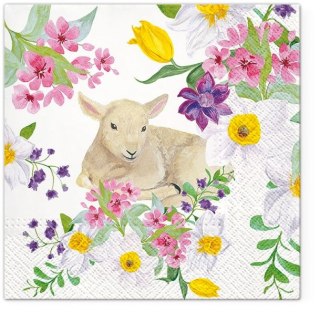 Serwetki Paw Tete Wielkanoc Lamb in Flowers mix nadruk bibuła [mm:] 330x330 (TL121400) Paw