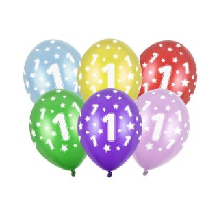 Balon gumowy Partydeco 1st Birthday, Metallic Mix mix 300mm (SB14M-001-000) Partydeco