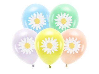 Balon gumowy Partydeco Stokrotki (1 op. / 5 szt.) mix 300mm (ECO30P-201-000-5) Partydeco