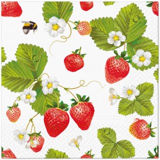 Serwetki Paw Lunch Strawberries with bees mix nadruk bibuła [mm:] 330x330 (SDL138700) Paw