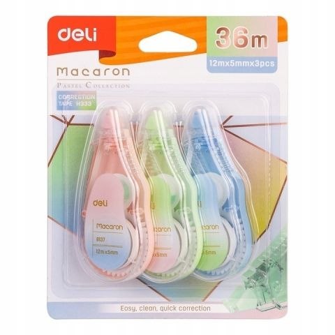 Korektor w taśmie (myszka) Deli MACARON 3X123 [mm*m] (3 SZT NA BLISRZE) Deli