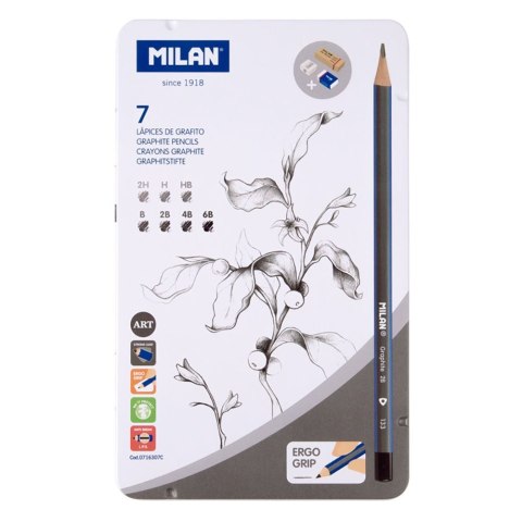Ołówek Milan zestaw 7 szt + termperówka + 2 gumki (0716307C) Milan Ołówek Milan zestaw 7 szt + termperówka + 2 gumki (0716307C) Milan