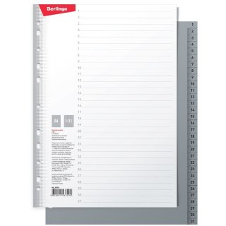 Przekładka numeryczna Berlingo A4 szara 120g 31k 1-31 (226203) Berlingo