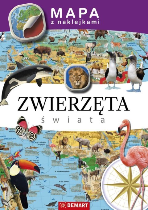 Mapa ścienna Demart Mapy z naklejkami. Zwierzęta świata Demart Mapa ścienna Demart Mapy z naklejkami. Zwierzęta świata Demart