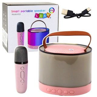 Mikrofon zabawkowy Lean Zestaw Do Karaoke Głośnik Mikrofon Bezprzewodowy K52 RGB Bluetooth Różowy (24546) Lean