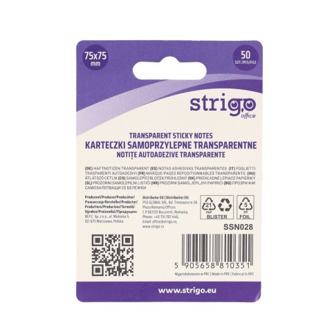 Notes samoprzylepny (karteczki) Strigo NEONOWE niebieski jasny 50k [mm:] 75x75 (SSN028) Strigo