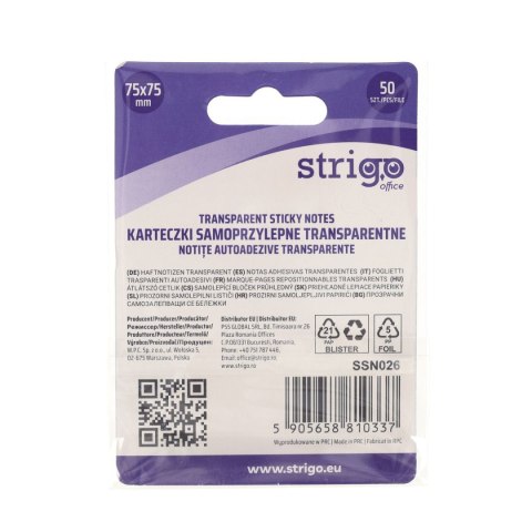 Notes samoprzylepny (karteczki) Strigo NEONOWE różowy jasny 50k [mm:] 75x75 (SSN026) Strigo
