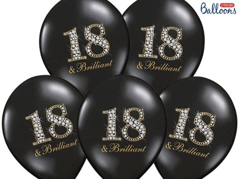 Balon gumowy Partydeco gumowy czarny z nadrukiem liczby 18 30 cm/6 sztuk czarna 300mm (SB14P-136-010-6) Partydeco