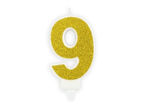 Świeczka urodzinowa Partydeco cyferka 9 złoty brokat 7cm (SCU3-9-019B) Partydeco Świeczka urodzinowa Partydeco cyferka 9 złoty brokat 7cm (SCU3-9-019B) Partydeco