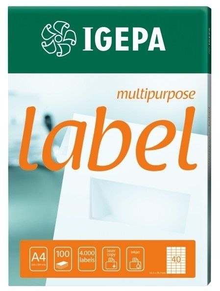 Etykieta samoprzylepna Igepa Label Multipurpose A4 biały [mm:] 105x48 Igepa