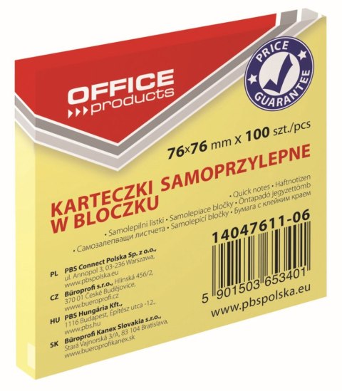 Notes samoprzylepny Office Products żółty jasny 100k [mm:] 76x76 (14047611-06) Office Products