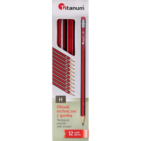 Ołówek techniczny Titanum H z gumką 12 szt. Titanum Ołówek techniczny Titanum H z gumką 12 szt. Titanum