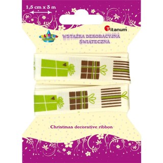 Wstążka Titanum Craft-Fun Series Xmas nadruk prezenty 15x3 [mm x m] ecru (363074) Titanum