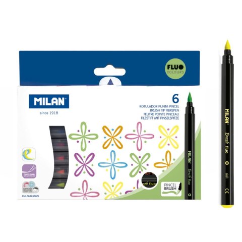 Flamaster Milan Brush Fluo pędzelkowe 6 kol. (0612606FL) Milan Flamaster Milan Brush Fluo pędzelkowe 6 kol. (0612606FL) Milan