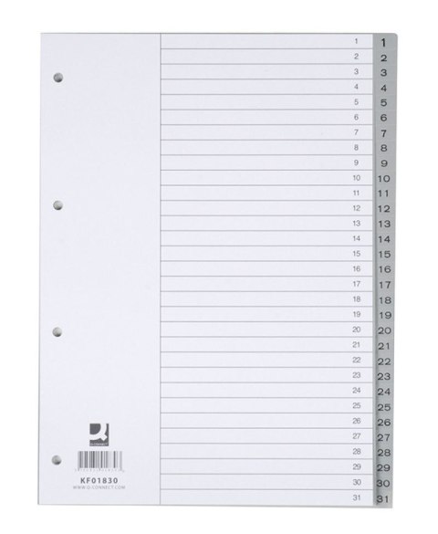 Przekładka numeryczna Q-Connect A4 szara 120g 31k 1-31 [mm:] 230x297 (KF01830) Q-Connect